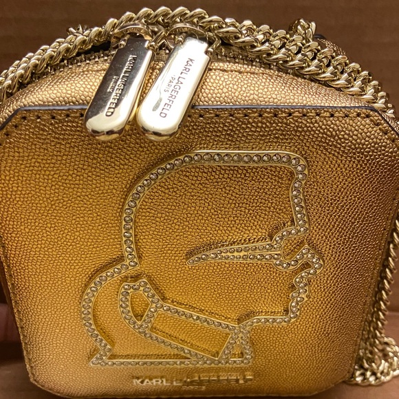 Karl Lagerfeld Gold Mini Bag with Rhinestone Detail. Chain strap - Picture 4 of 4